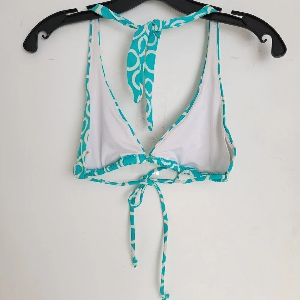 Victoria's Secret Teal Circle Pattern Triangle Bikini Top Swimsuit Size Medium